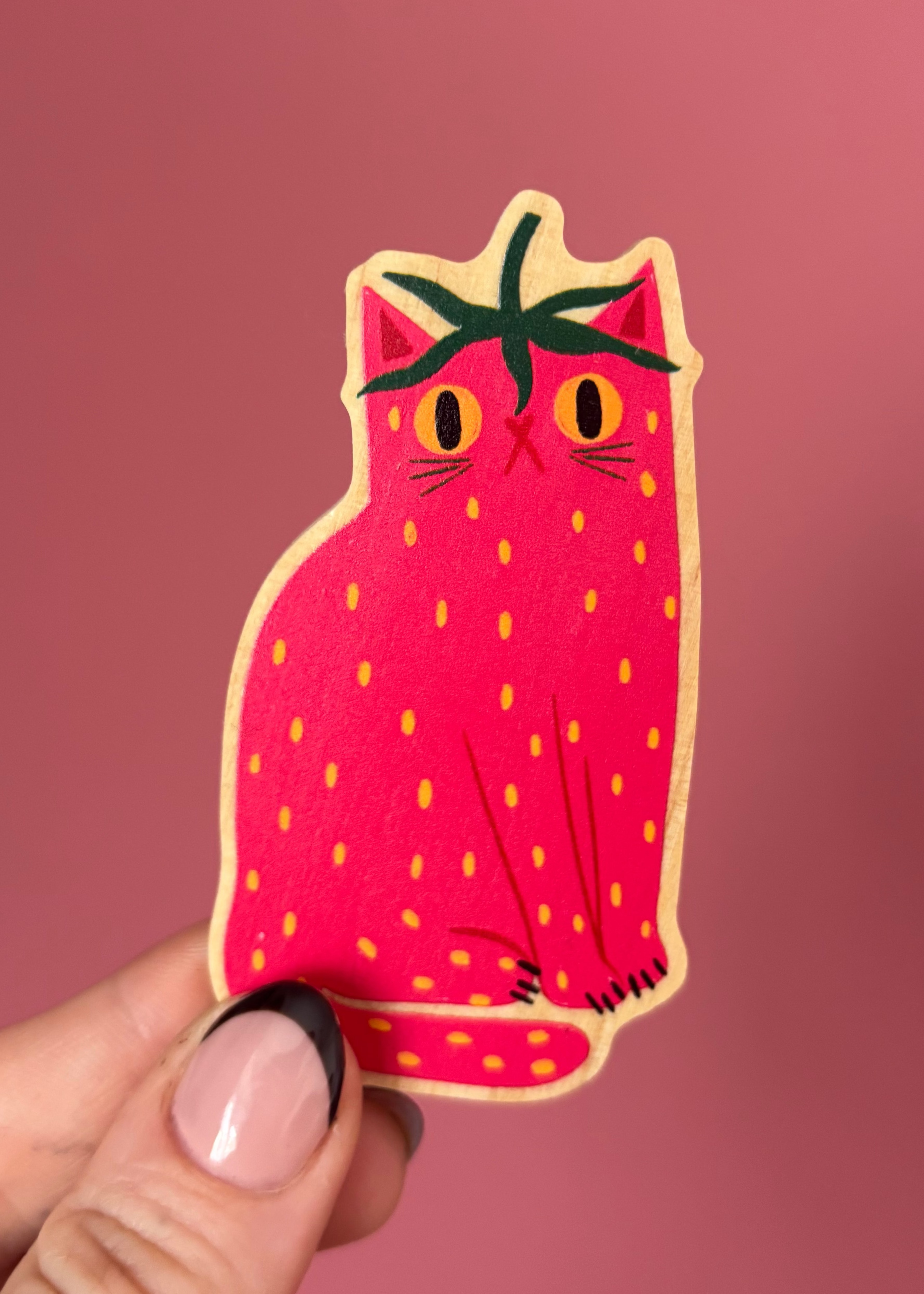 Strawberry Cat Wooden Pin